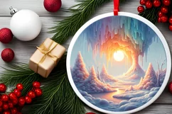 Pastel Winter Scene Round Ornament Sublimation PNG Product Image 2