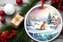 Winter Scene with Cow and Dog Round Christmas Ornament Product Image 2