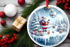 Winter Santa Snowflakes Round Ornament Sublimation PNG Product Image 2