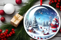Winter Santa Presents Round Ornament Sublimation PNG Product Image 1