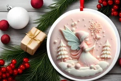 Pastel Christmas Fairy Round Ornament Sublimation PNG Product Image 2