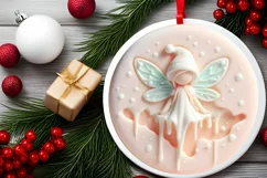 Pastel Christmas Fairy Round Ornament Sublimation PNG Product Image 2