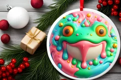 Christmas Frog Round Ornament Sublimation PNG Product Image 2