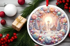 Detailed Christmas Candy Round Ornament Sublimation PNG Product Image 2