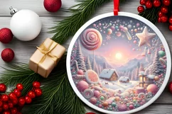 Detailed Christmas Candy Round Ornament Sublimation PNG Product Image 2
