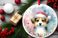 Colorful Christmas Dog Round Ornament Sublimation PNG Product Image 1