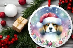 Colorful Christmas Dog Round Ornament Sublimation PNG Product Image 2