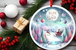 Santa Large Text Round Ornament Sublimation PNG Product Image 2