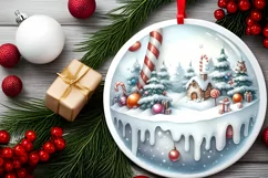Winter Candies Watercolor Round Ornament Sublimation PNG Product Image 2