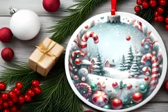 Winter Candies Watercolor Round Ornament Sublimation PNG Product Image 1
