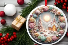Detailed Christmas Candy Round Ornament Sublimation PNG Product Image 2