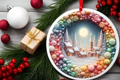 Detailed Christmas Candy Round Ornament Sublimation PNG Product Image 2