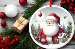 Winter Santa Round Ornament Sublimation PNG Product Image 2