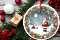 Winter Santa Round Ornament Sublimation PNG Product Image 2
