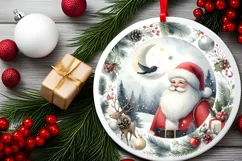 Winter Santa Round Ornament Sublimation PNG Product Image 1
