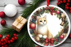 Winter Cat Round Ornament Sublimation PNG Product Image 1