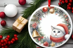 Winter Cat Round Ornament Sublimation PNG Product Image 2