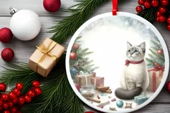 Winter Cat Round Ornament Sublimation PNG Product Image 1