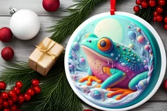 Christmas Frog Round Ornament Sublimation PNG Product Image 1
