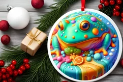 Christmas Frog Round Ornament Sublimation PNG Product Image 2
