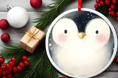 Winter Penguin Round Ornament Sublimation PNG Product Image 1