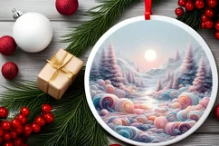 Detailed Christmas Candy Round Ornament Sublimation PNG Product Image 2