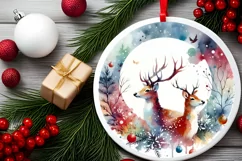 Colorful Christmas Reindeer Round Ornament Sublimation PNG Product Image 1