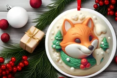 Winter Fox Round Ornament Sublimation PNG Product Image 2