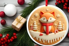 Winter Fox Round Ornament Sublimation PNG Product Image 1