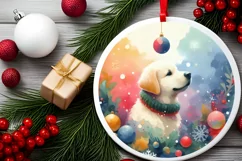 Colorful Christmas Dog Round Ornament Sublimation PNG Product Image 2