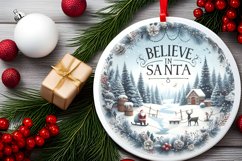 Believe in Santa Winter Scene Round Ornament Sublimation PNG Product Image 2