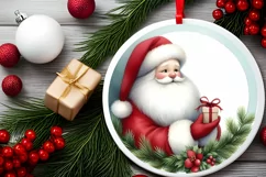 Santa Round Ornament Sublimation PNG Product Image 2