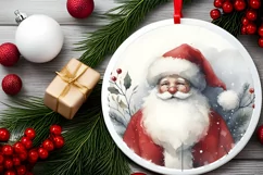 Santa Round Ornament Sublimation PNG Product Image 1