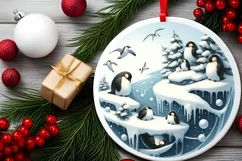 3D Winter Scene with Penguins Sublimation PNG Product Image 2