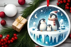 3D Winter Scene with Penguins Sublimation PNG Product Image 2