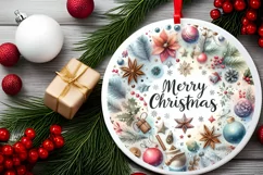 Merry Christmas Round Christmas Ornament Sublimation PNG Product Image 2