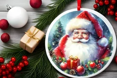 Santa Round Ornament Sublimation PNG Product Image 2