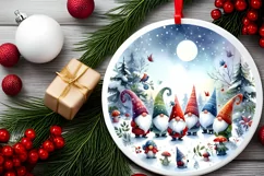 Winter Gnomes Round Ornament Sublimation PNG Product Image 1