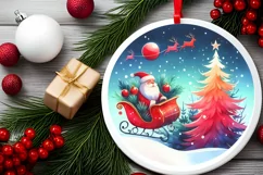 Santa's Sleigh Round Ornament Sublimation PNG Product Image 2