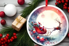 Santa's Sleigh Round Ornament Sublimation PNG Product Image 2