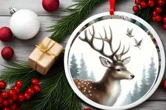 Reindeer Round Ornament Sublimation PNG Product Image 1