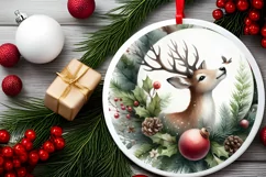 Reindeer Round Ornament Sublimation PNG Product Image 2