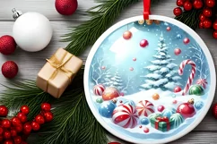 Winter Scene with Candies Round Christmas Ornament Product Image 2