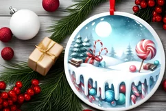 Winter Scene with Candies Round Ornament Sublimation PNG Product Image 2