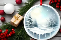 Winter Scene with Candies Round Ornament Sublimation PNG Product Image 2