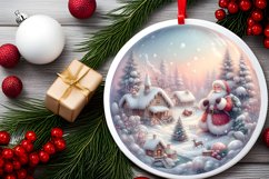 Winter Scene with Santa Round Ornament Sublimation PNG Product Image 2
