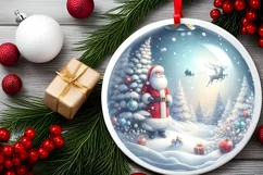 Winter Scene with Santa Round Ornament Sublimation PNG Product Image 2
