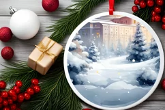 Melting Winter Scene Spain Round Ornament Sublimation PNG Product Image 2