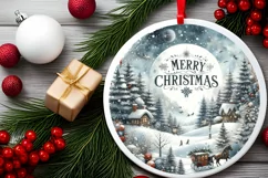 Winter Scene Merry Christmas Round Ornament Sublimation PNG Product Image 2