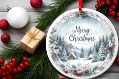 Winter Scene Merry Christmas Round Ornament Sublimation PNG Product Image 2